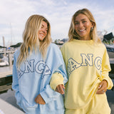 Fancy Oversized Striped Terry Striped Mockneck - Malibu Blue