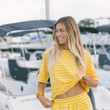 Fancy Striped Oversized Short Sleeve Top - Malibu Golden Yellow