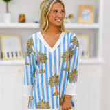 Gabby Mini Kaftan Dress - Baby Blue/White Palm