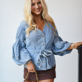 Avery Puff Sleeve Top - Denim