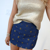 Diana Embroidered Skort - Denim/Gold