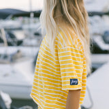 Fancy Striped Oversized Short Sleeve Top - Malibu Golden Yellow