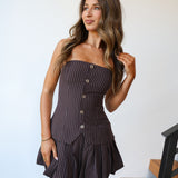 Alexis Pinstripe Mini Dress - Espresso