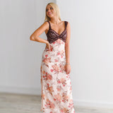 Keely Lace Maxi Dress-Pink/Brown