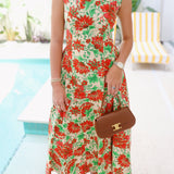 Marcy Print Midi Dress - Natural Red