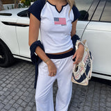 Fancy Varsity Button Loungepants- White