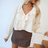 Maddie Ruffle Trim Lace Top - Sand