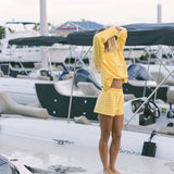 Fancy Striped Oversized Long Sleeve Top - Malibu Golden Yellow