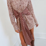 Mary Zebra Button Tie Mini Dress - Brown/Cream