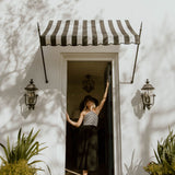 Lilly Halter Neck Stripe Crochet Midi Dress - Cream/Black