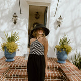 Lilly Halter Neck Stripe Crochet Midi Dress - Cream/Black