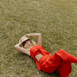 Sophie Square Neck and Wide Leg Pants Set - Red