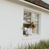 Lux Wide Leg Striped Pants - White/Lt Blue Stripes