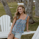 Gia Smocked Top - Bondi Blue