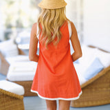 Ellie Linen Fish Mini Dress - Orange/Blue