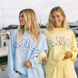 Fancy Oversized Striped Terry Striped Mockneck - Malibu Blue