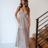 Polly Gingham Tiered Maxi Dress - Brown