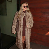 Blair Long Belted Faux Fur Coat - Taupe