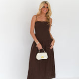 Maria Ruched Midi Dress - Chocolate Brown