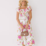 Vivian Off The Shoulder Midi Dress - White Floral