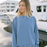 Fancy Striped Oversized Long Sleeve Top - Malibu Blue