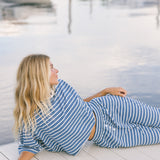 Fancy Striped Oversized Short Sleeve Top - Malibu Blue