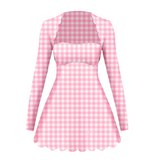 Caroline Scalloped Fit Dress - Pink Gingham