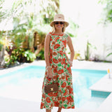 Marcy Print Midi Dress - Natural Red