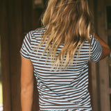 Fancy Striped Fitted Short Sleeve Top - Glacier/Chocolate
