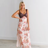 Keely Lace Maxi Dress-Pink/Brown