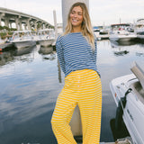 Fancy Striped Oversized Long Sleeve Top - Malibu Blue