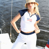 Fancy Varsity Button Loungepants- White