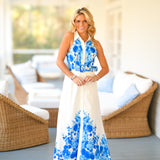 Gillian Floral Print Detail Maxi Dress - Royal Blue