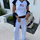 Fancy Varsity Button Loungepants- White