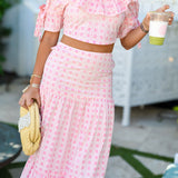 Cabana Ruffle Skirt Set - Baby Pink Blockprint