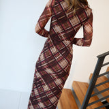 Deanna Checkered Dress - Brown Rust