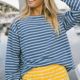 Fancy Striped Oversized Long Sleeve Top - Malibu Blue