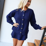 Marleigh Button Down Knit Sweater & Mini Skort Set - Navy