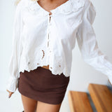 Courtney Embroidery Ruffle Top - White