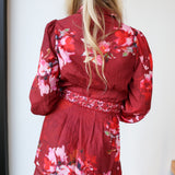 Layla Floral Belted Mini Dress - Wine