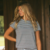 Fancy Striped Fitted Short Sleeve Top - Glacier/Chocolate