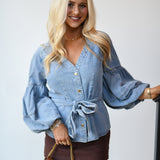 Avery Puff Sleeve Top - Denim