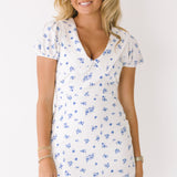 Meadow Peter Pan Collar Mini Dress - White/Blue Floral