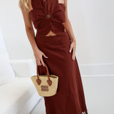 Maleah Open-back Fringed Midi Dress - Burgundy
