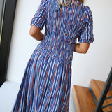 Mary Smocked Midi Dress - Navy/Oragne