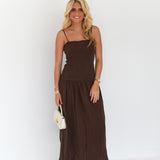 Maria Ruched Midi Dress - Chocolate Brown