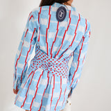 Mallie Multi Button Tie Mini Dress - Powder Blue/Red