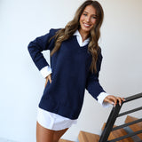 Kyndall Sweater Shirt Dress - Navy