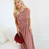 Charlie Gingham Midi Dress - Burgundy Gingham