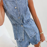 Amanda Denim Vest Set - Light Denim
